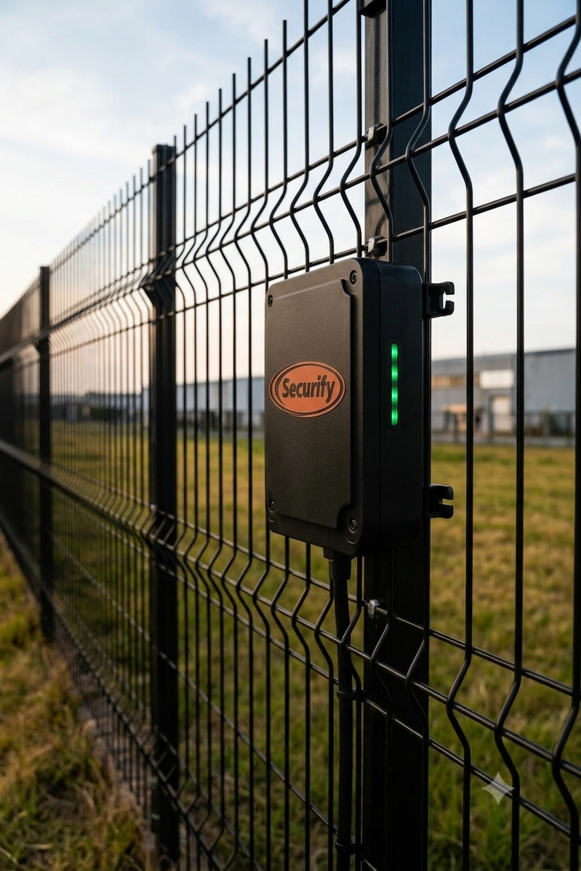 Securify Smart Fence installed on ClearVu fencing, angled view showing sensor placement