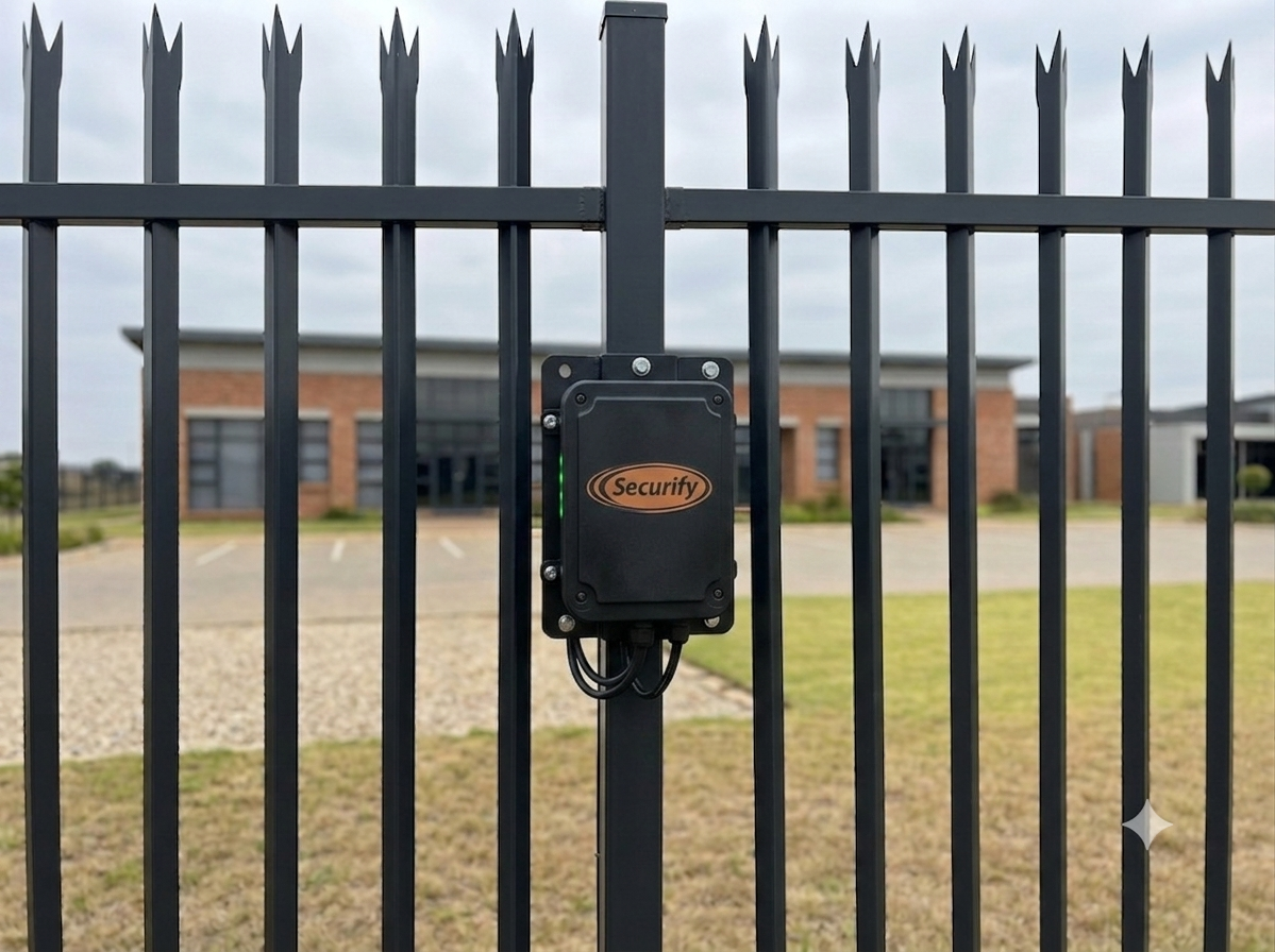 Securify Smart Palisade sensor mounted on palisade fence post